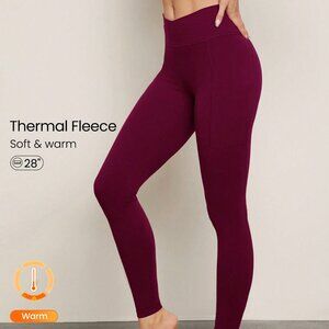 JUST'LOVE Fleece Leggings Push Up Tummy Control High Waisted Burgundy Various